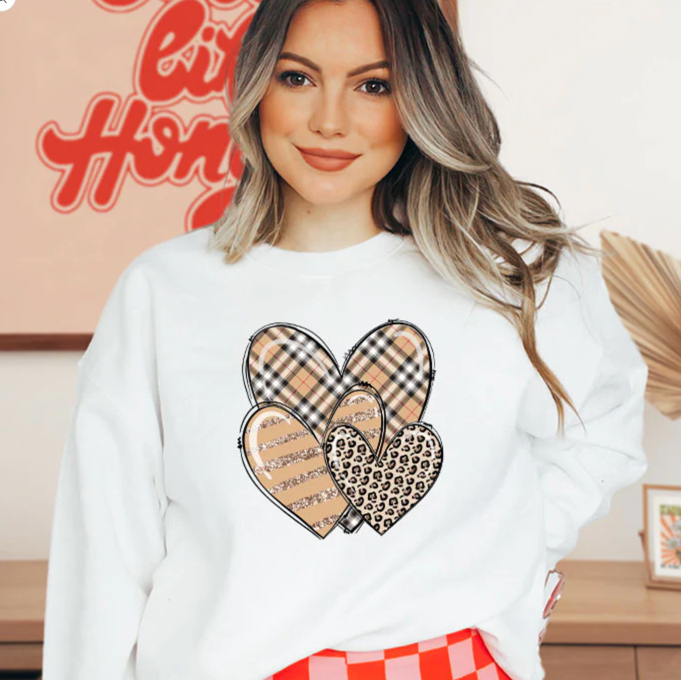 Tan checkers bling hearts valentine / Love / Amor CrewNeck Sweater or Tshirt