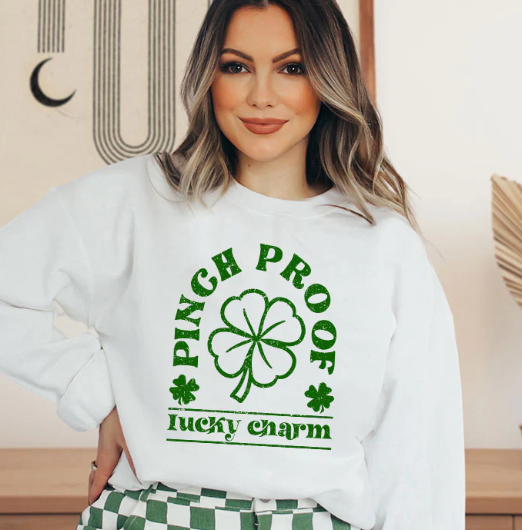 Pinch Proof Lucky Charm / St. Patricks Day CrewNeck Sweater or Tshirt